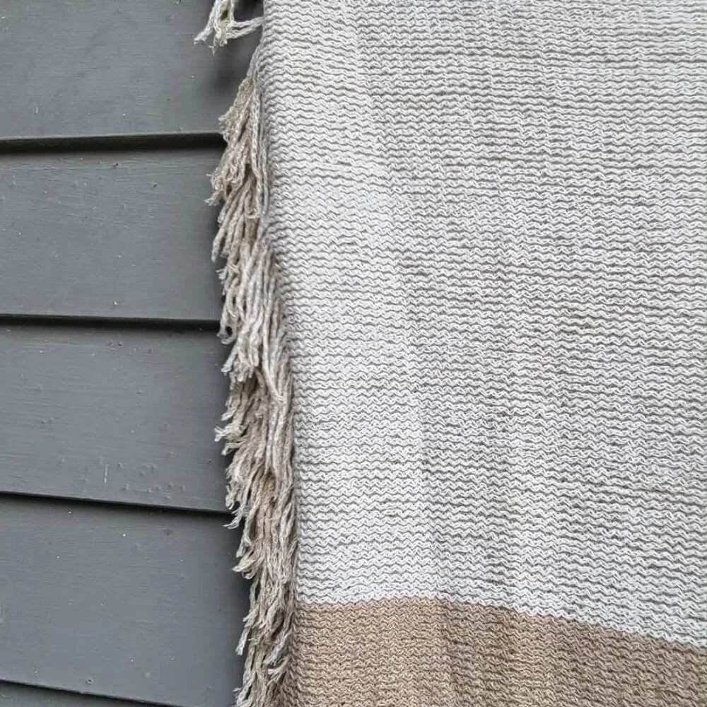 Mark & Graham Williams Sonoma Taupe Gray Acrylic Knit Throw Scarf w fringe